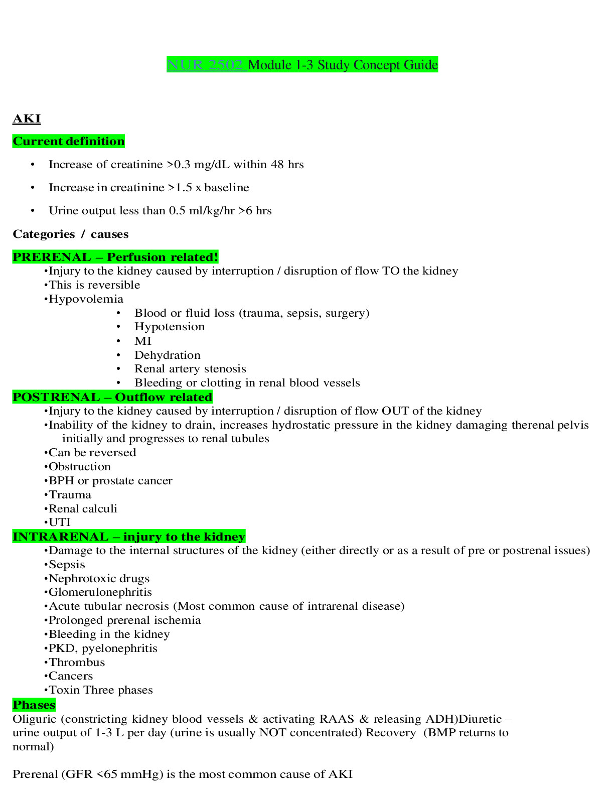 Preview of NUR 2502 / NUR2502 Module 1-3 Study Concept Guide  : Multidimensional Care III / MDC 3 - R